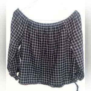 Women's Black Checkered Off-Shoulder Top